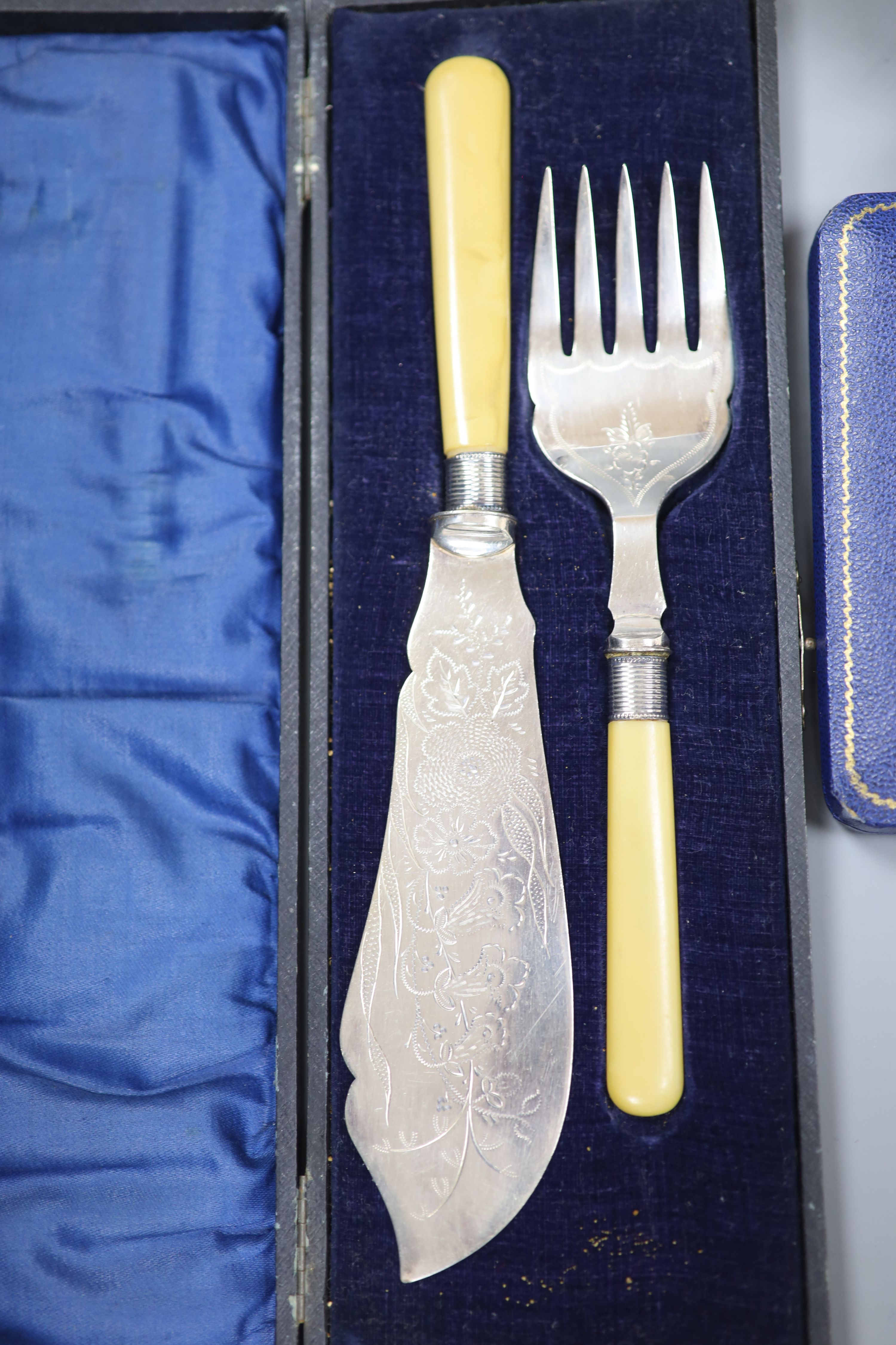 A cast white metal bowl and a collection of plated items, including a hot water pot, meat cover, cased flatware etc.